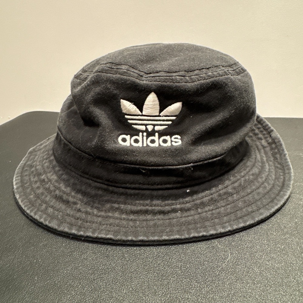 Adidas Bucket Hat Cap Black Trefoil White Logo OSFA Y2K Skate Streetwear Casual